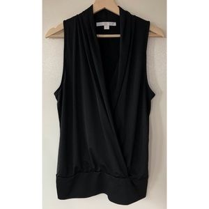 Boston Proper • L • Black Sleevless Draped Faux Wrap Surplice Top